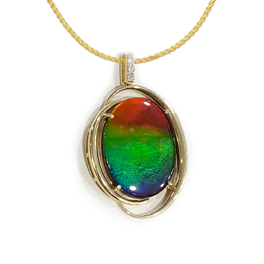 14K Gold Ammolite Pendant