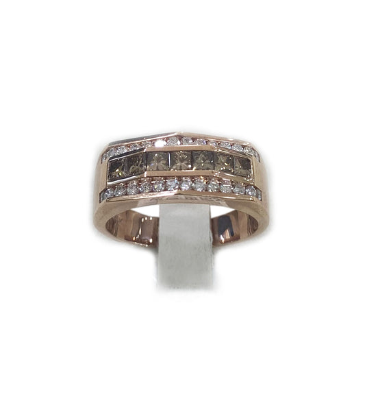 14k Rose Gold Brown Diamond Mens Ring