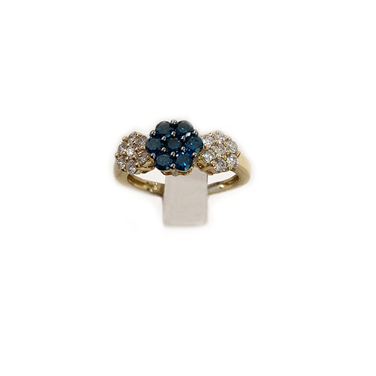 14k Yellow Gold Blue Diamond Ring