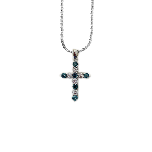 14k White Gold Blue Diamond Pendant