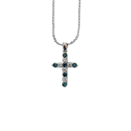 14k White Gold Blue Diamond Pendant