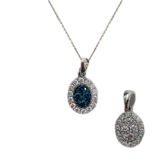 14k White Gold Blue Diamond Pendant