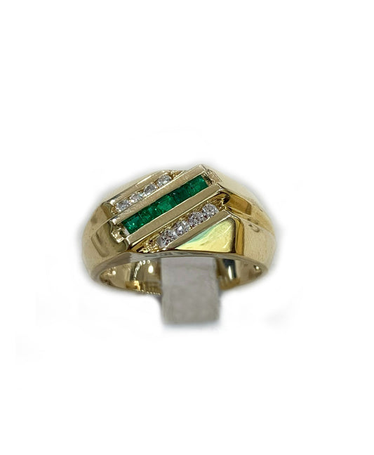 14k Yellow Gold Mens Emerald Ring