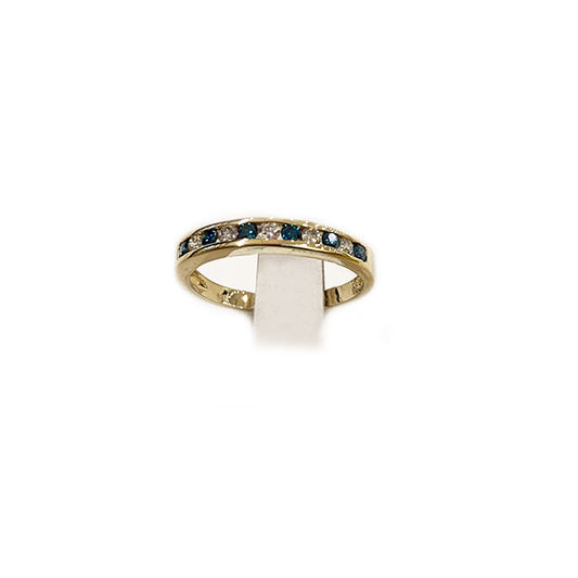14k Yellow Gold Blue Diamond Band