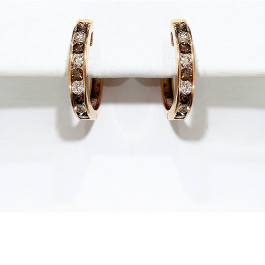 14k Rose Gold Brown Diamond Hoops