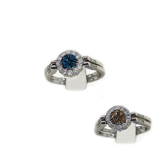 14k White Gold Blue & Brown Diamond Ring