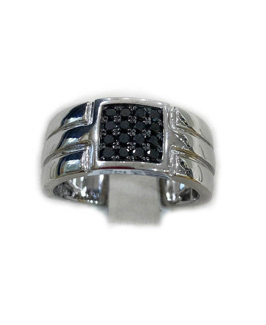 14k White Gold Mens Black Diamond Ring