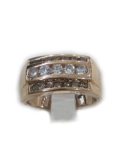 14k Rose Gold Mens Brown Diamond Ring