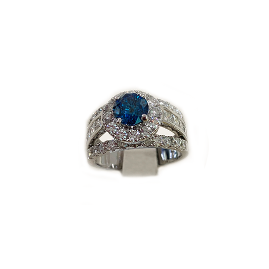 14k White Gold Blue Diamond Ring