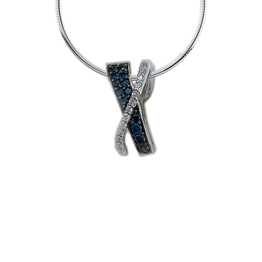 14k White Gold Blue Diamond Pendant