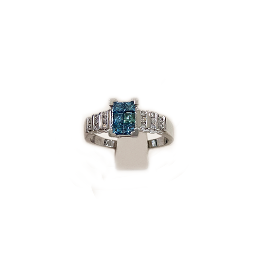 14k White Gold Blue Diamond Ring