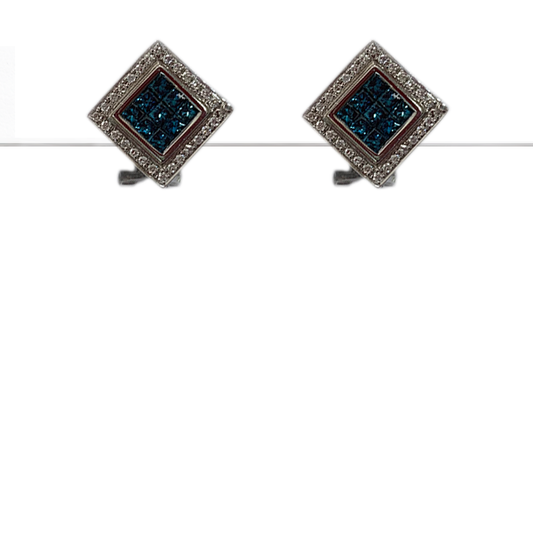 14k White Gold Blue Diamond Earring
