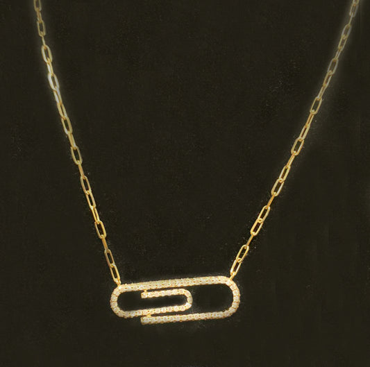 14k Gold Paper Clip Diamond Pendant