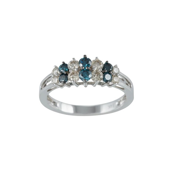 14K White Gold Blue Diamond Ring