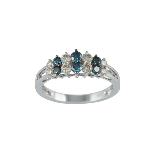 14K White Gold Blue Diamond Ring